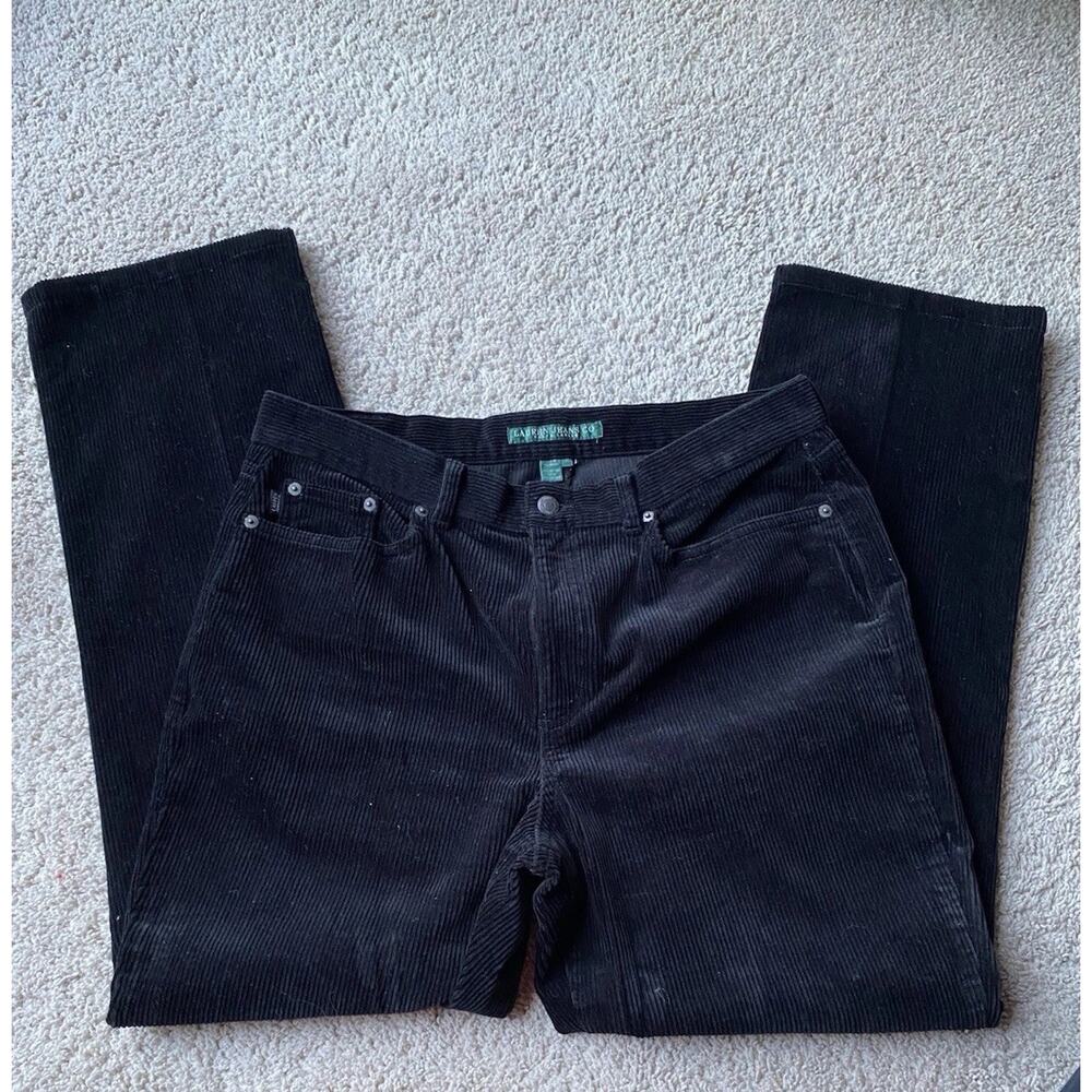 Ralph Lauren Womans Black Corduroy Straight leg Corduroy Size 14 NWOT